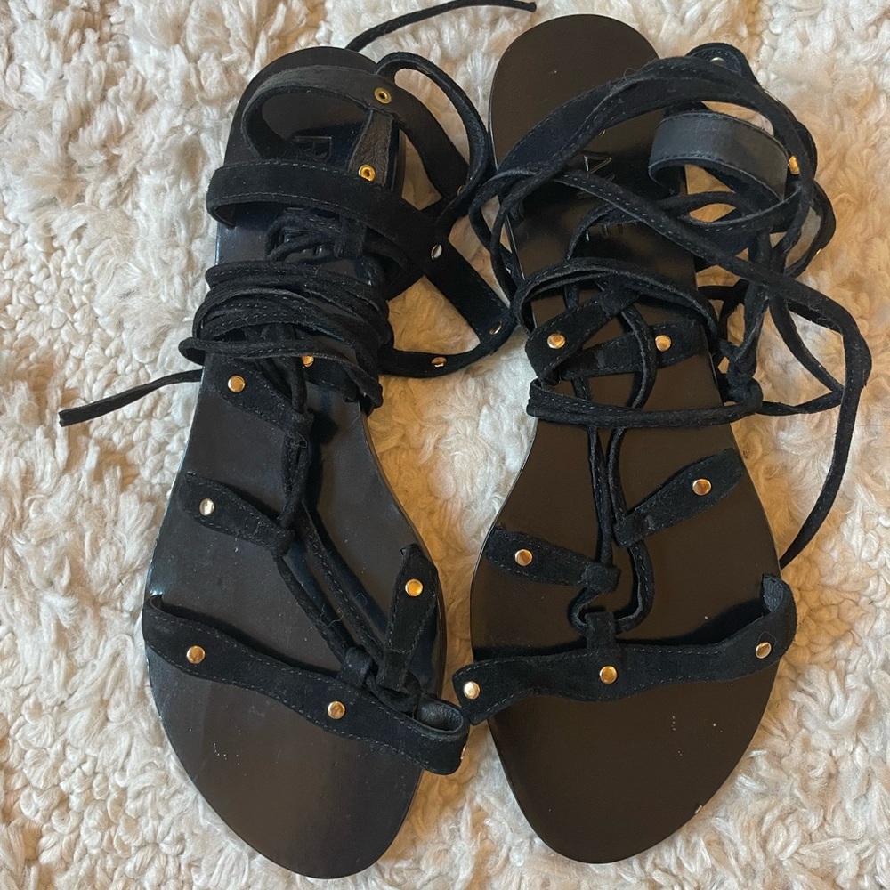 Black Lace-Up gladiator Sandals